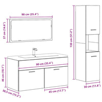vidaXL 3 pcs conj. móveis casa banho derivados madeira cinza cimento