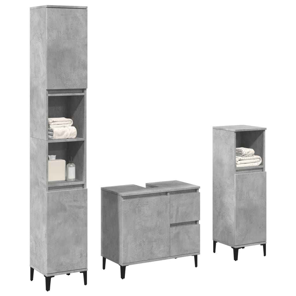 vidaXL 3 pcs conj. móveis casa banho derivados madeira cinza cimento