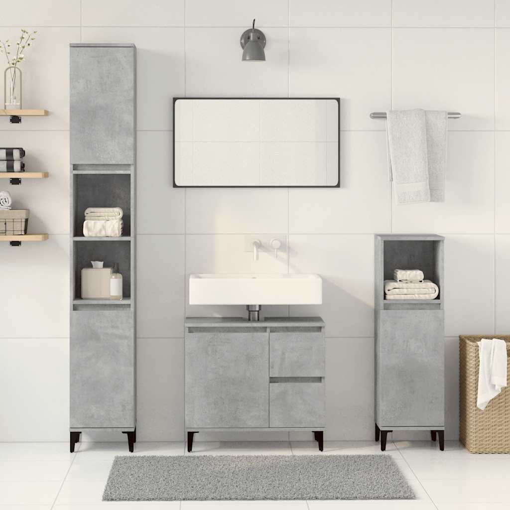 vidaXL 3 pcs conj. móveis casa banho derivados madeira cinza cimento