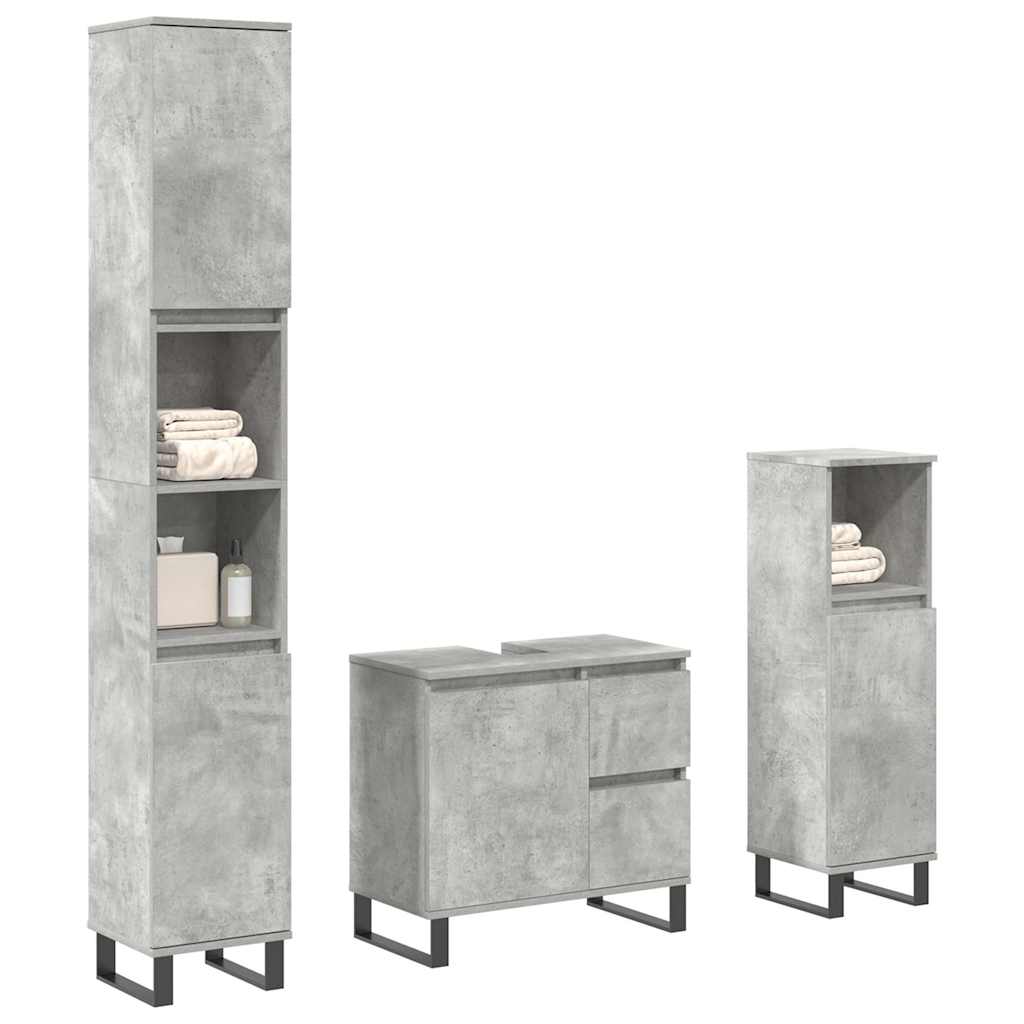 vidaXL 3 pcs conj. móveis casa banho derivados madeira cinza cimento