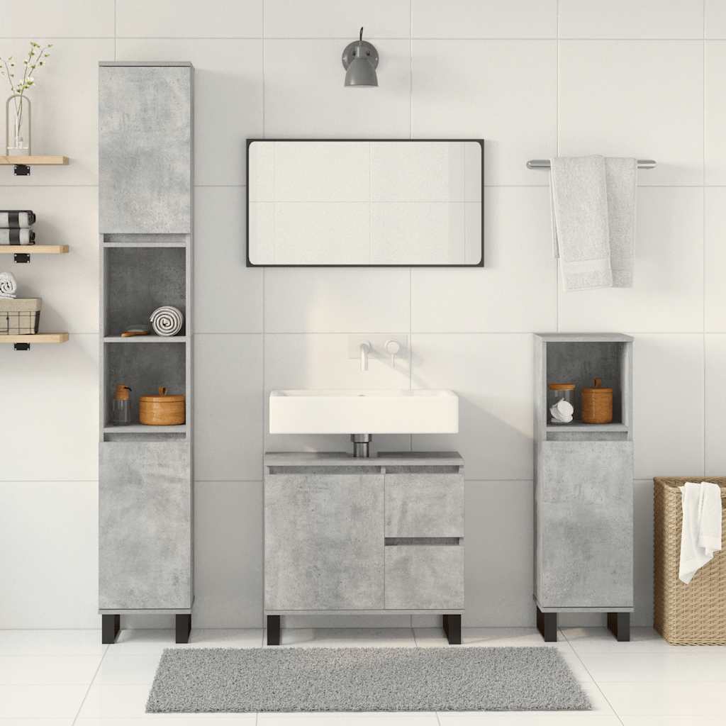 vidaXL 3 pcs conj. móveis casa banho derivados madeira cinza cimento