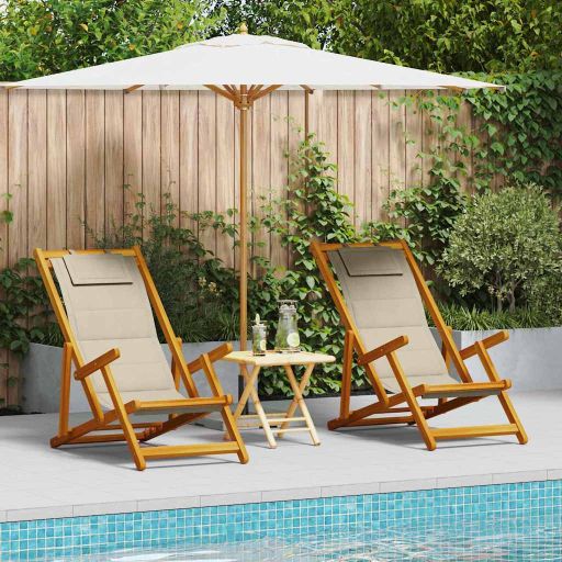 vidaXL Cadeira de Praia com almofada 2 pcs Castanho 61 x 123 x 82cm