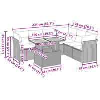 vidaXL 7 pcs conjunto sofás p/ jardim c/ almofadões vime PE cinzento