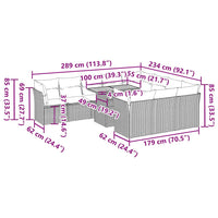 vidaXL 11 pcs conjunto sofás de jardim c/ almofadões vime PE cinzento