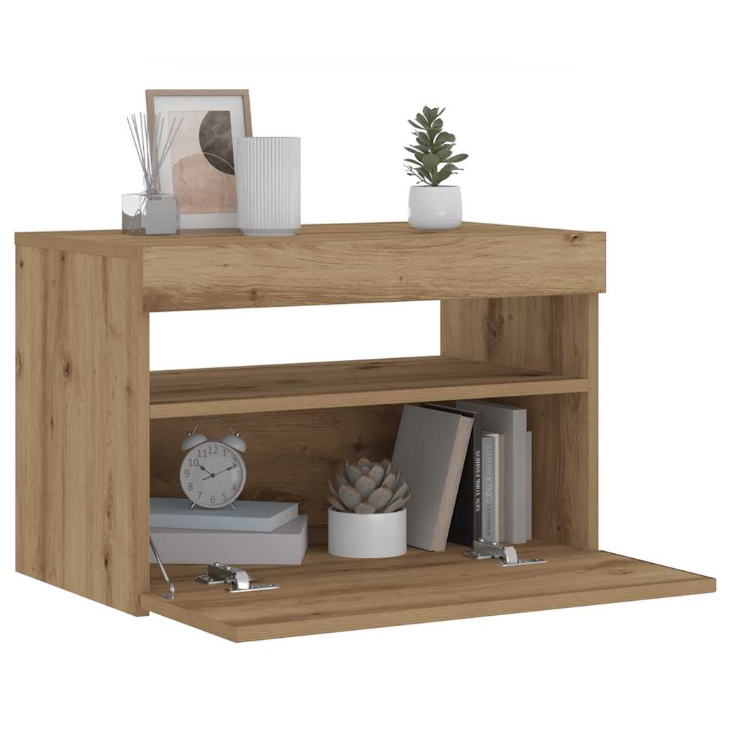 vidaXL Mesa de cabeceira & luzes LED 60x35x40 cm deriv. madeira branco
