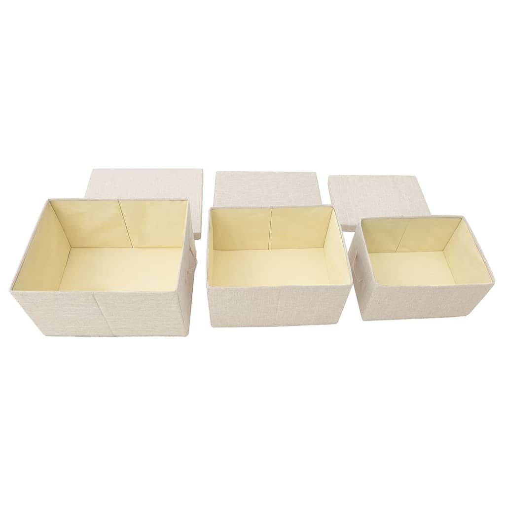 vidaXL Conjunto caixas de arrumação empilháveis 3 pcs tecido cor creme