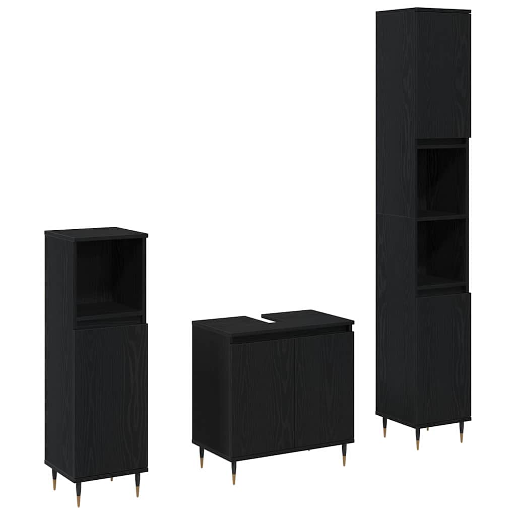 vidaXL Conjunto de Móveis para Banheiro com porta 3 pcs Carvalho Preto