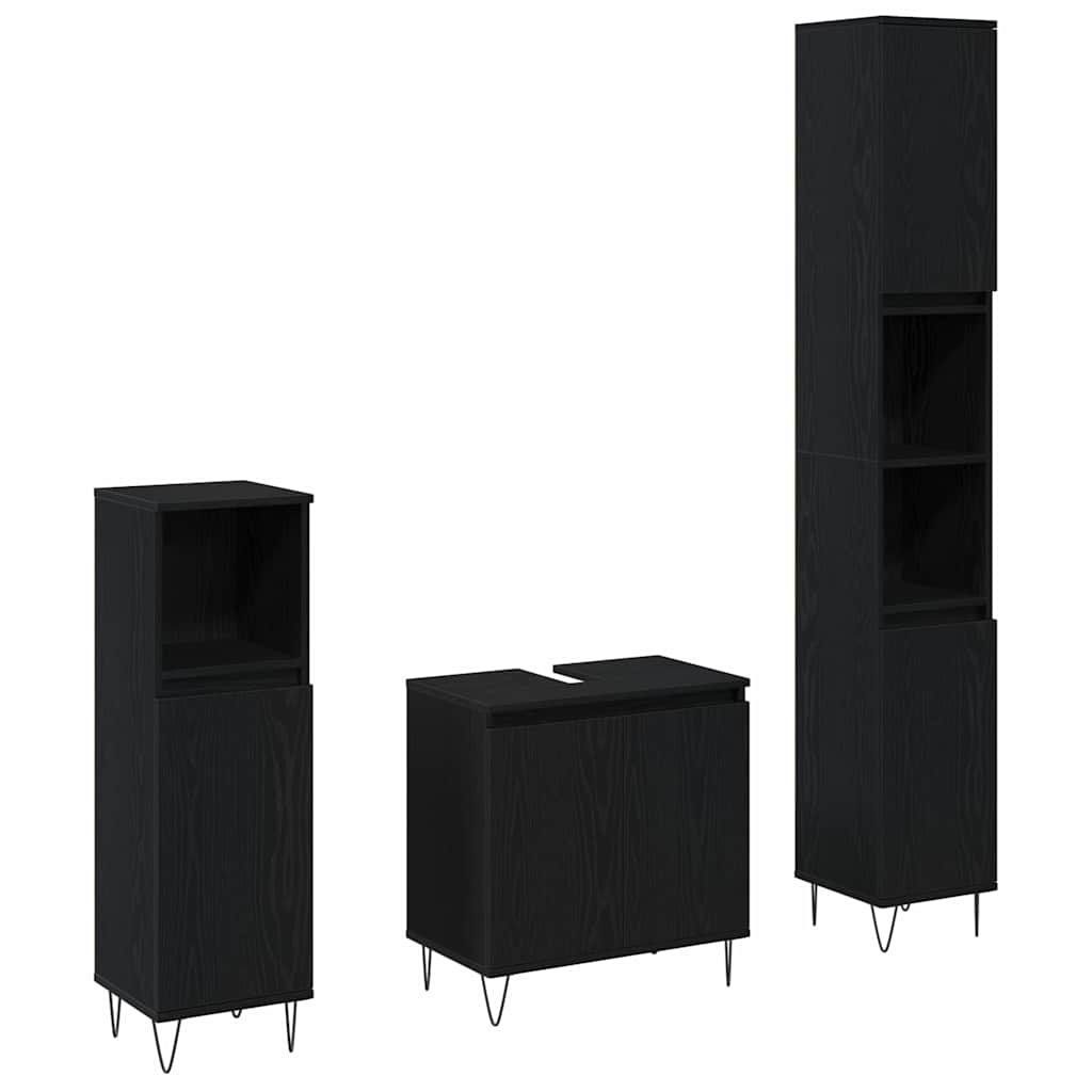 vidaXL Conjunto de Móveis para Banheiro com porta 3 pcs Carvalho Preto