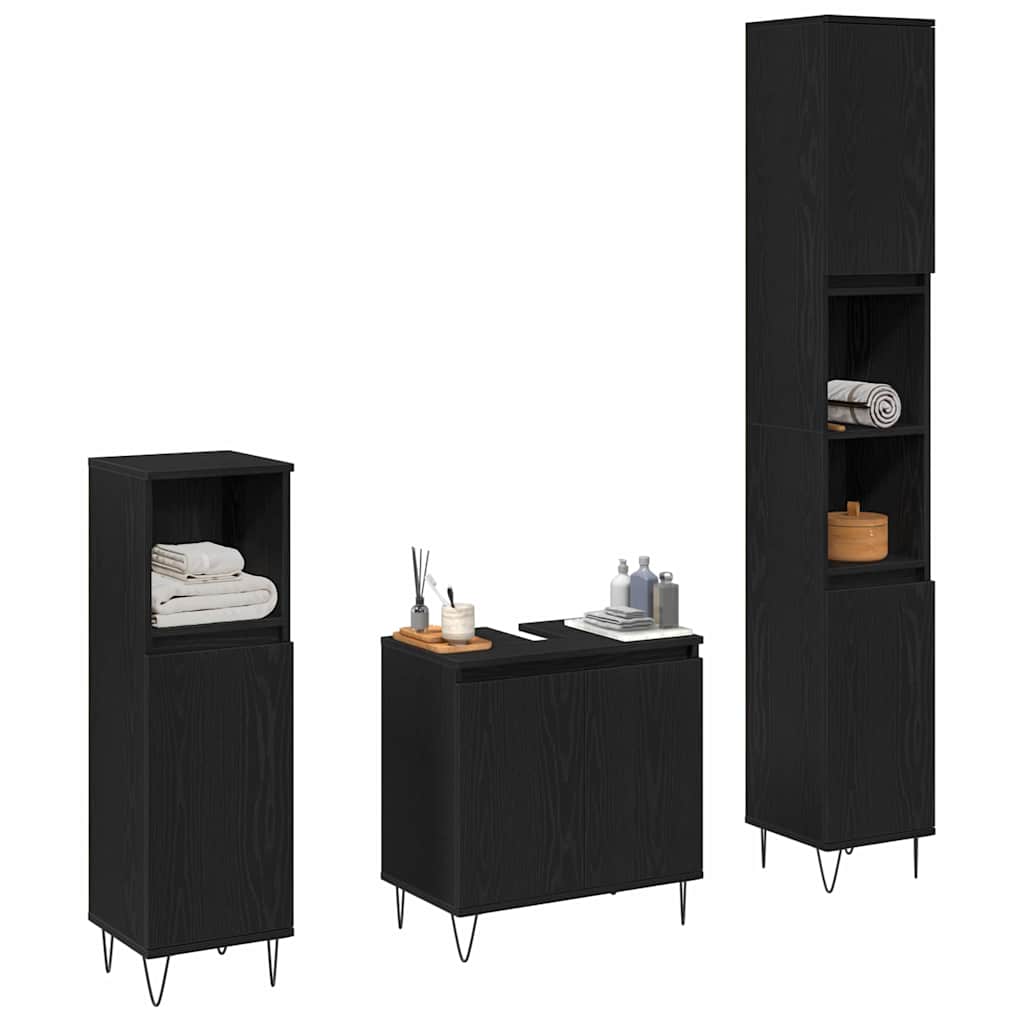 vidaXL Conjunto de Móveis para Banheiro com porta 3 pcs Carvalho Preto