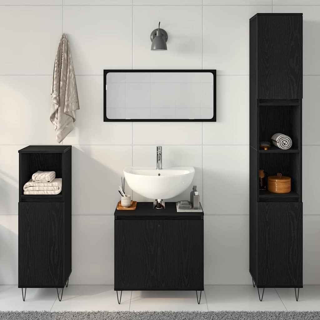 vidaXL Conjunto de Móveis para Banheiro com porta 3 pcs Carvalho Preto
