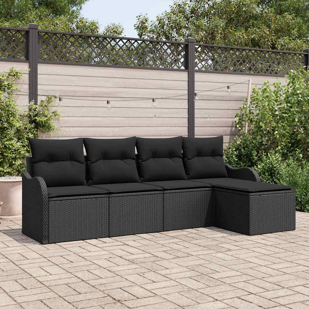 vidaXL Conjunto de Sofá de Jardim Preto vime PE