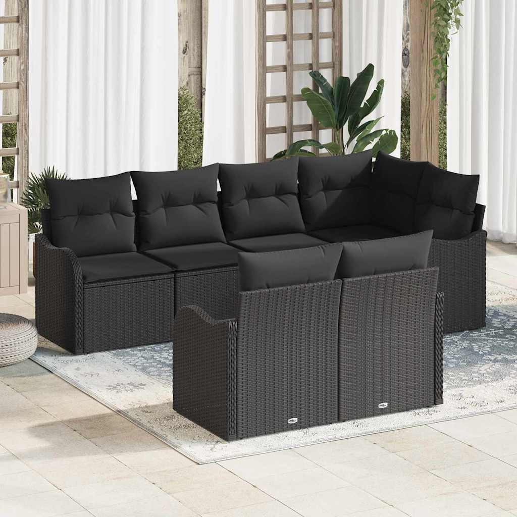 vidaXL Conjunto de Sofá de Jardim Preto vime PE