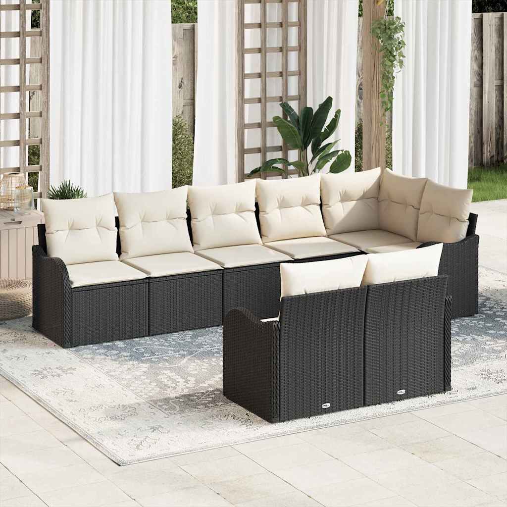 vidaXL Conjunto de Sofá de Jardim 8 pcs Preto vime PE
