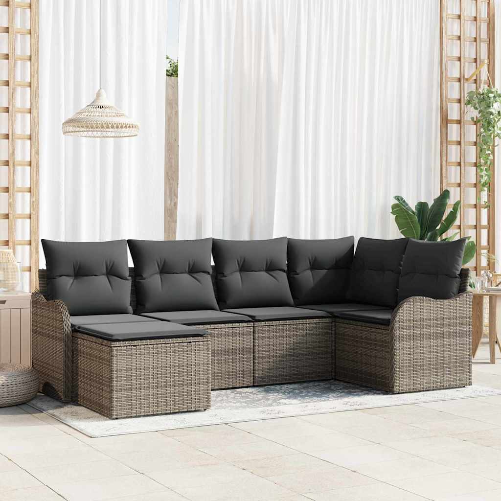 vidaXL Conjunto de Sofá de Jardim 6 pcs Preto vime PE