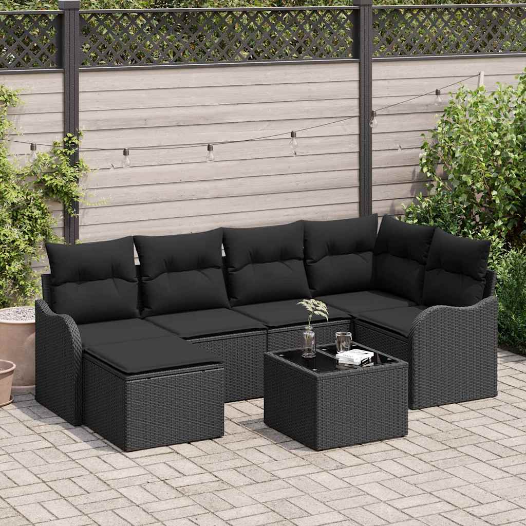 vidaXL Conjunto de Sofá de Jardim 6 pcs Preto vime PE