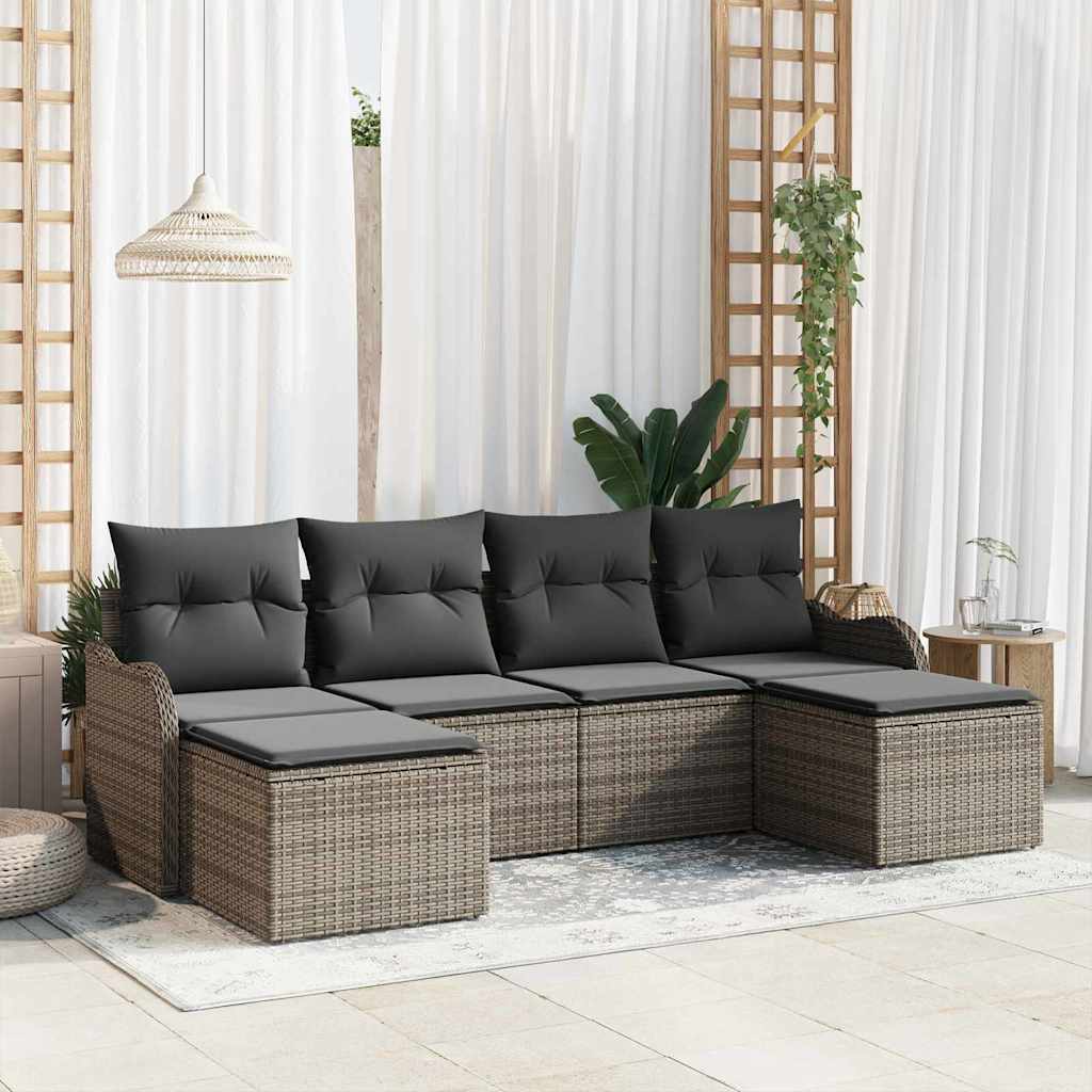vidaXL Conjunto de Sofá de Jardim 6 pcs Preto Rattan Sintético