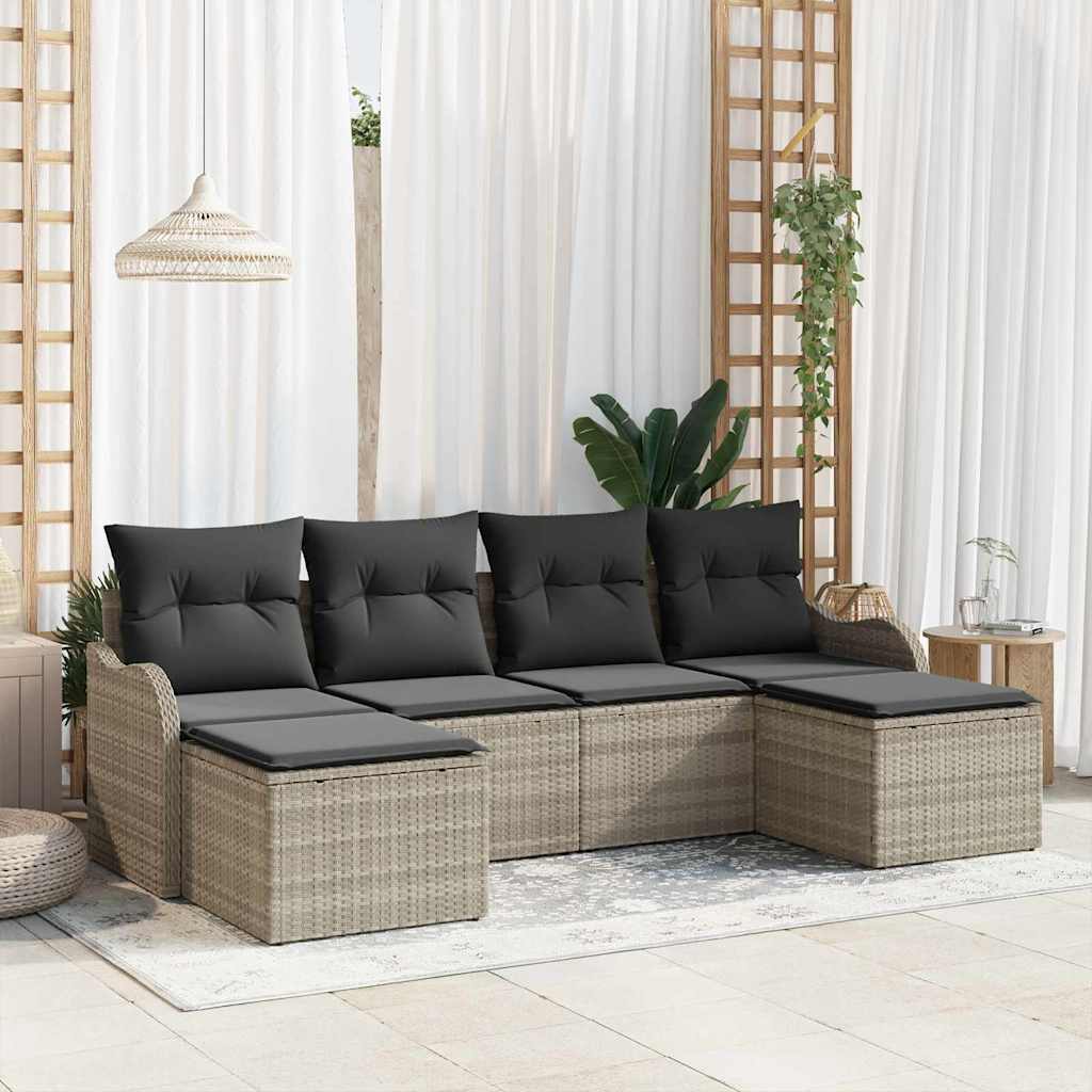 vidaXL Conjunto de Sofá de Jardim 6 pcs Preto Rattan Sintético