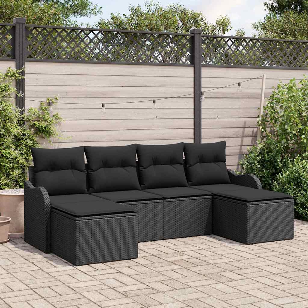 vidaXL Conjunto de Sofá de Jardim 6 pcs Preto Rattan Sintético