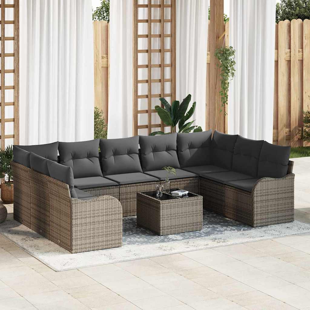 vidaXL Conjunto de Sofá de Jardim 9 pcs Preto vime PE