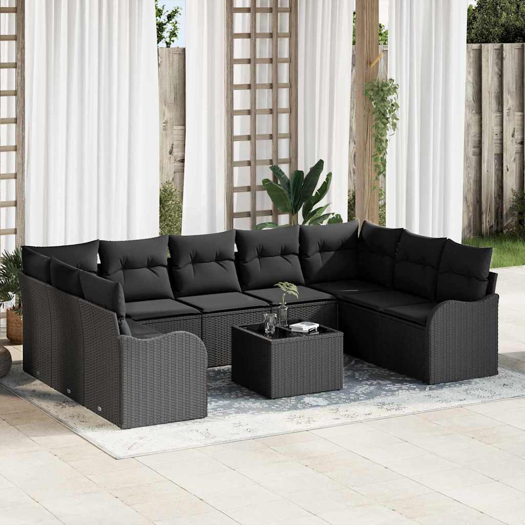 vidaXL Conjunto de Sofá de Jardim 9 pcs Preto vime PE