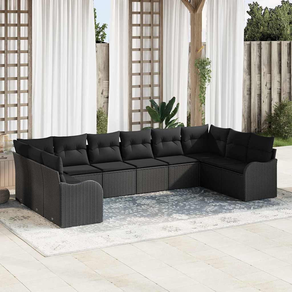 vidaXL Conjunto de Sofá de Jardim Preto vime PE