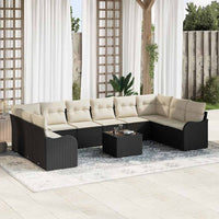 vidaXL Conjunto de Sofá de Jardim Preto vime PE