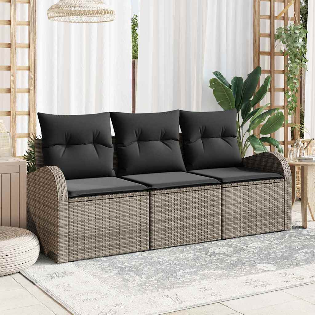vidaXL Conjunto de Sofá de Jardim 3 pcs Preto Rattan Sintético