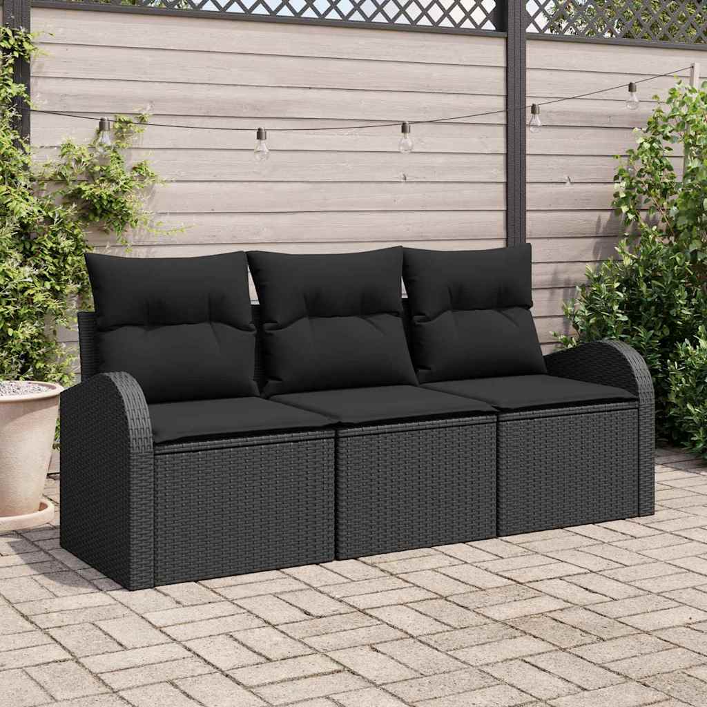 vidaXL Conjunto de Sofá de Jardim 3 pcs Preto Rattan Sintético