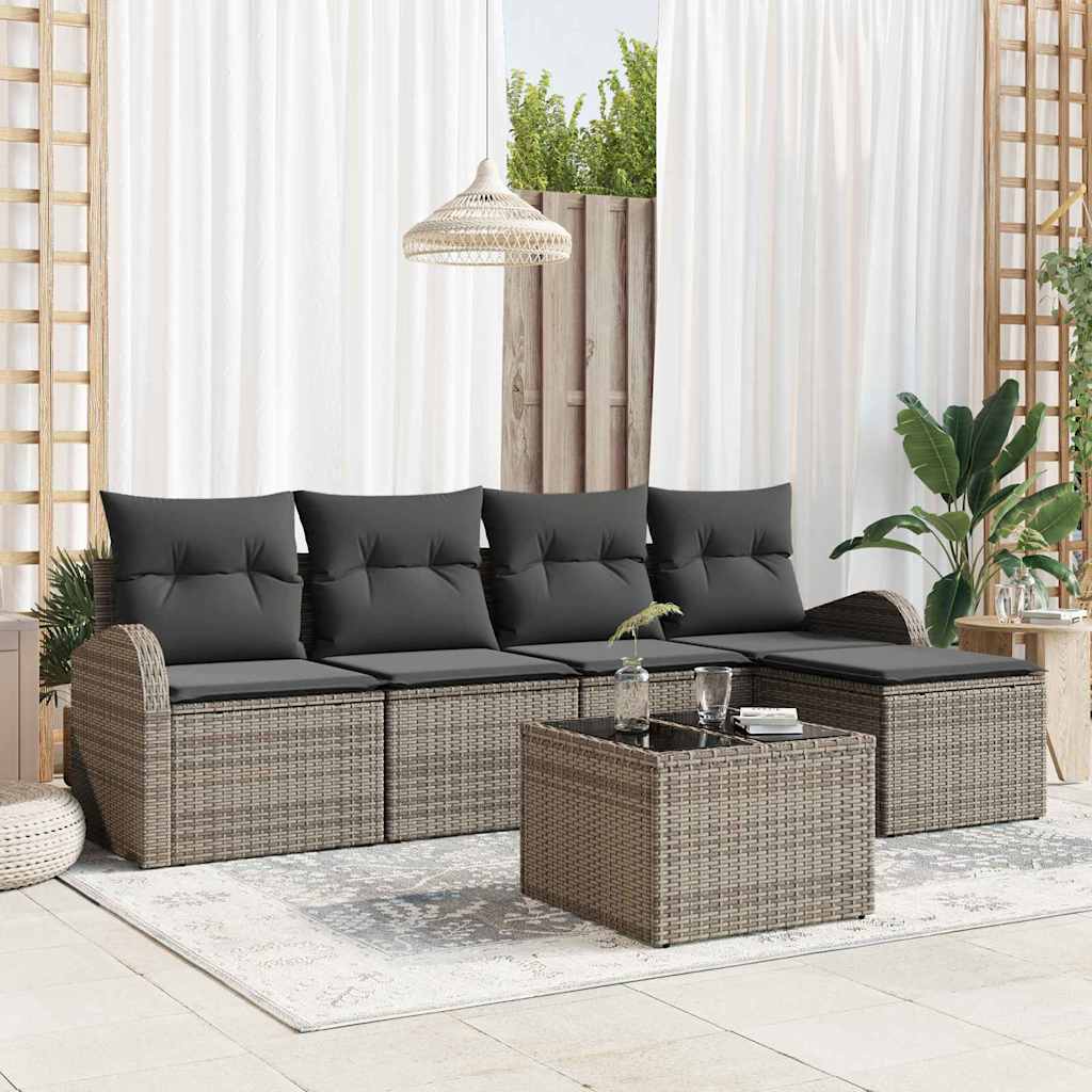 vidaXL Conjunto de Sofá de Jardim 5 pcs Preto vime PE