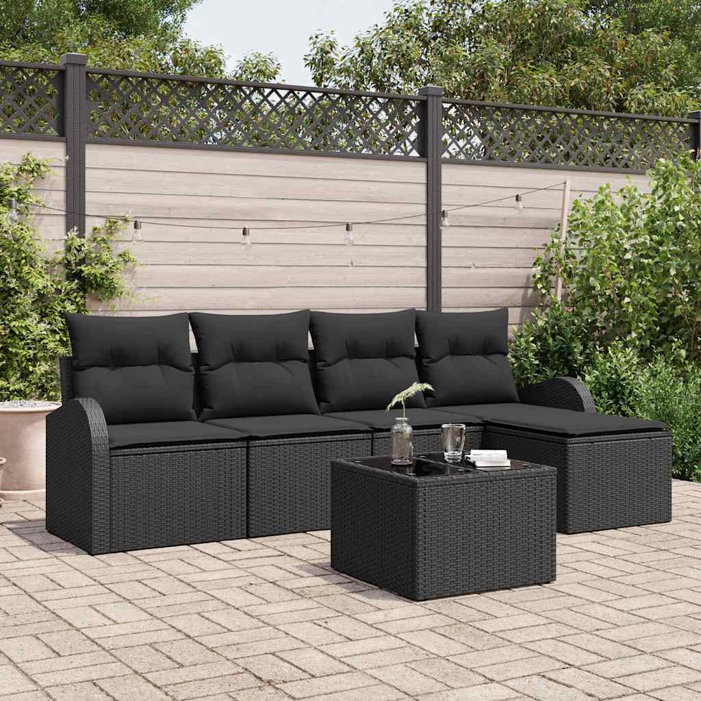 vidaXL Conjunto de Sofá de Jardim 5 pcs Preto vime PE