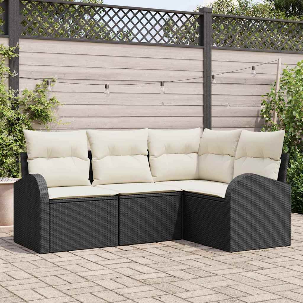 vidaXL Conjunto de Sofá de Jardim 4 pcs Preto vime PE