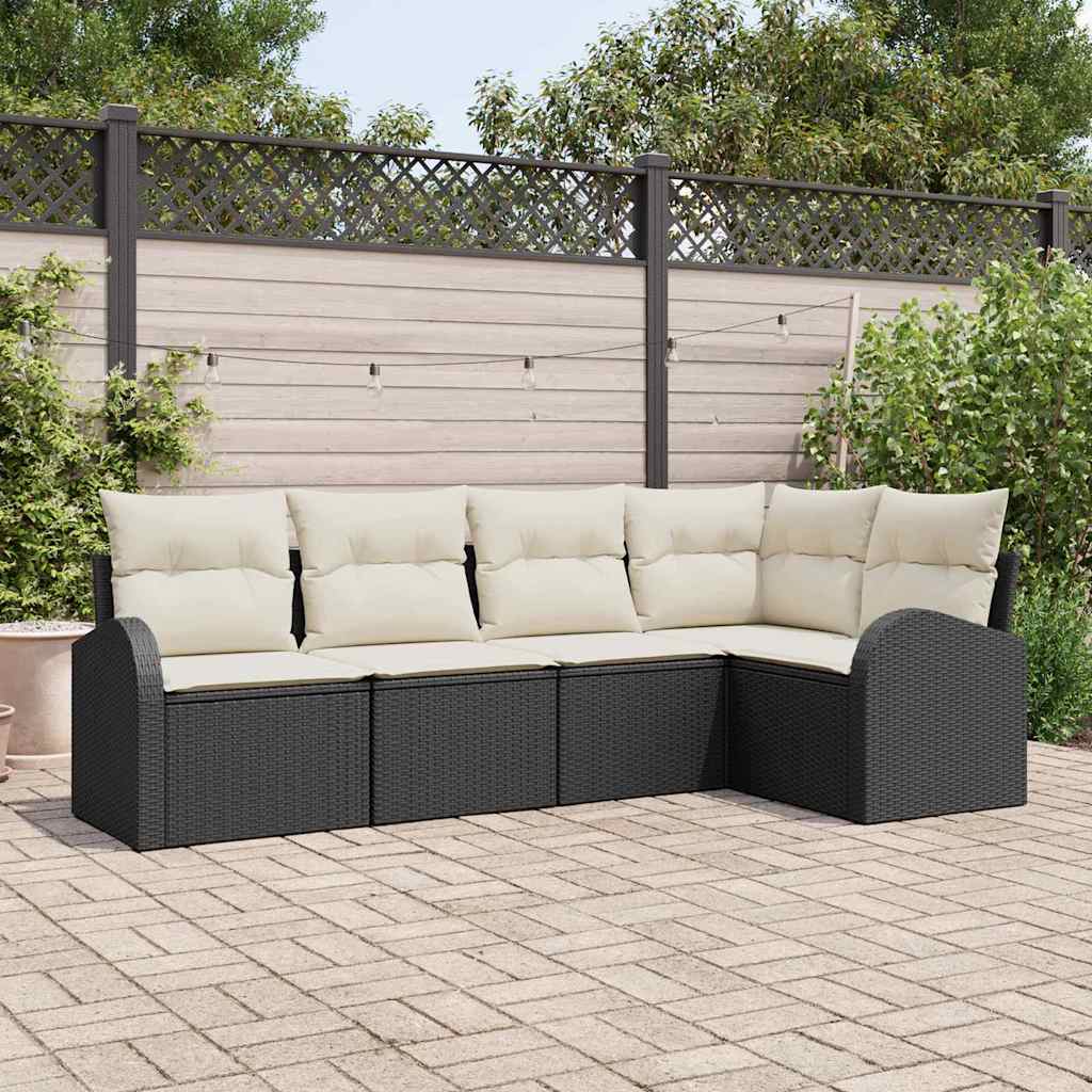 vidaXL Conjunto de Sofás com almofada 5 pcs Preto Poliéster