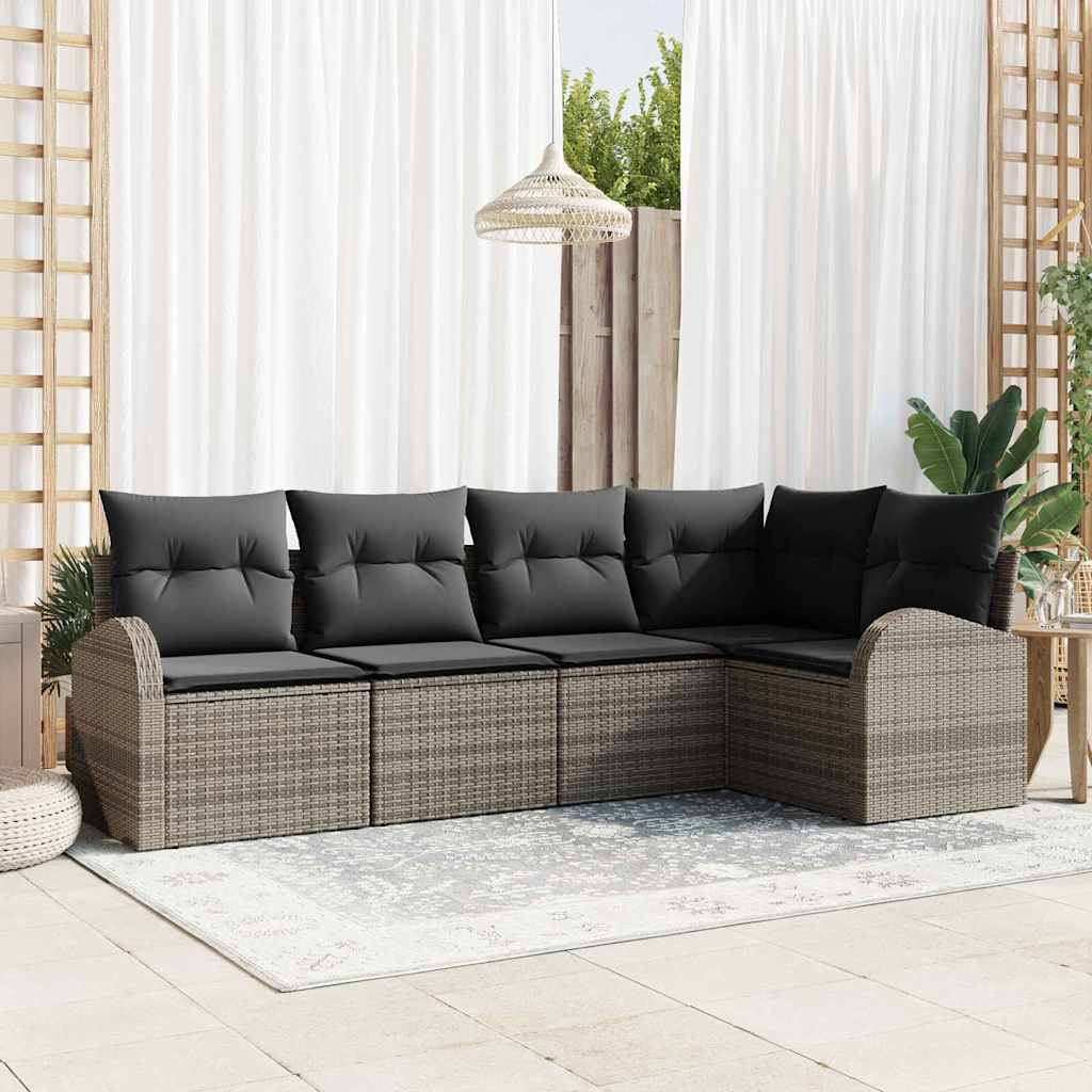 vidaXL Conjunto de Sofás com almofada 5 pcs Preto Poliéster
