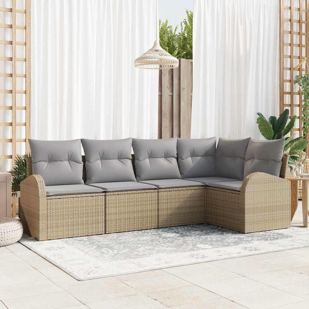 vidaXL Conjunto de Sofás com almofada 5 pcs Preto Poliéster