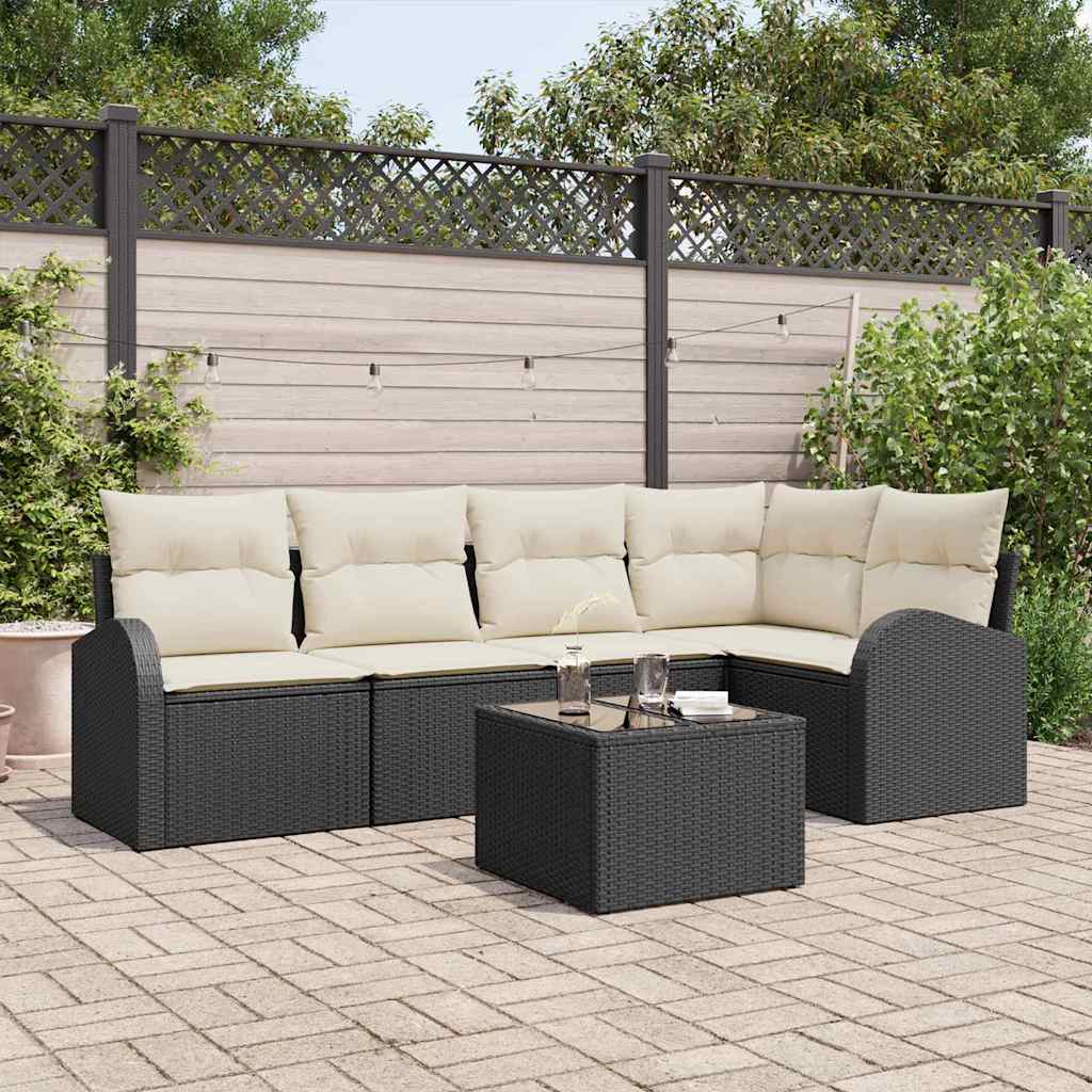 vidaXL Conjunto de Sofás com almofada 5 pcs Preto Poliéster