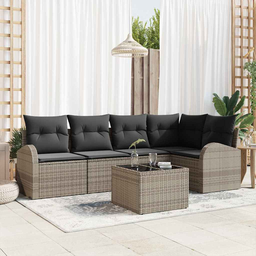 vidaXL Conjunto de Sofás com almofada 5 pcs Preto Poliéster