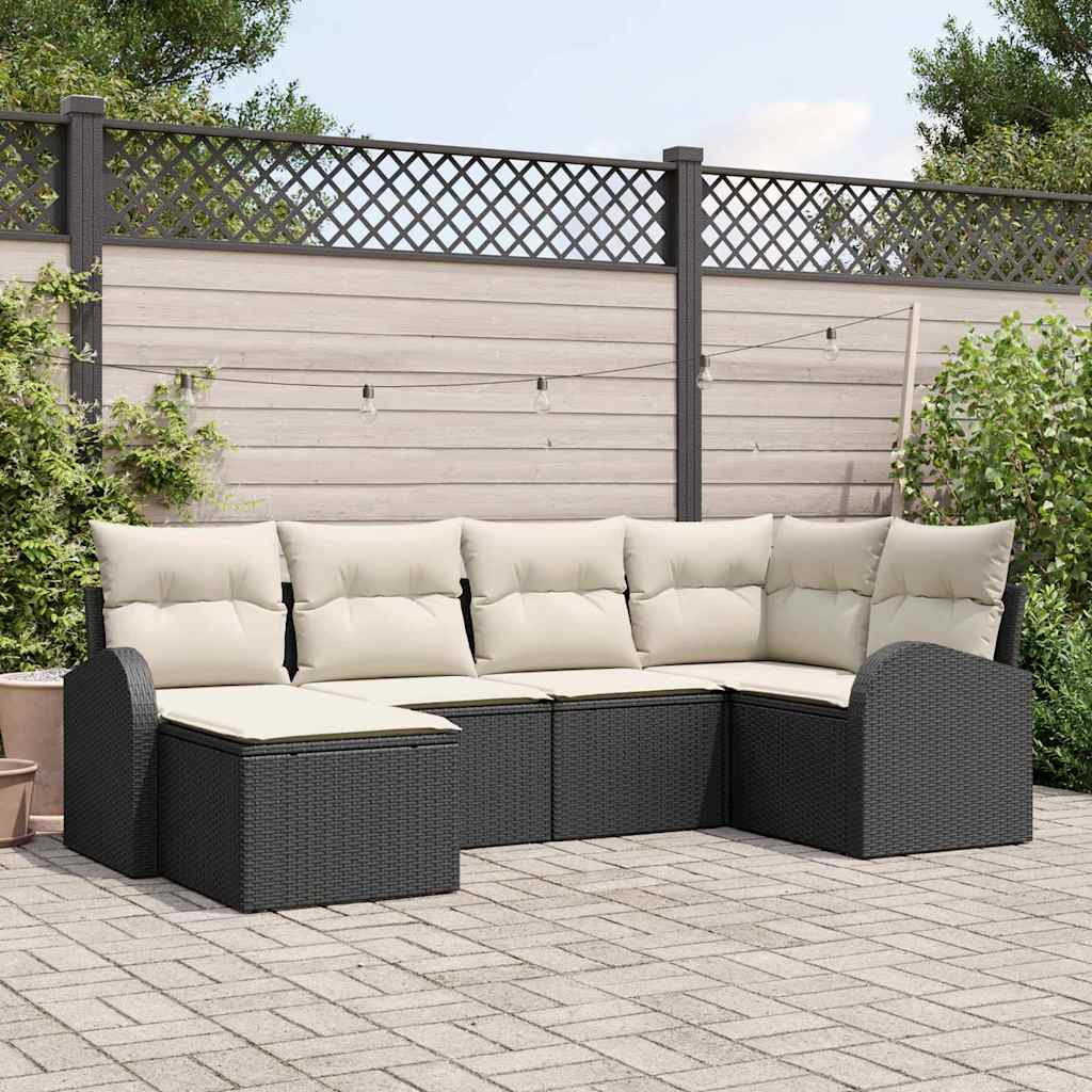 vidaXL Conjunto de Sofá de Jardim 6 pcs Preto vime PE