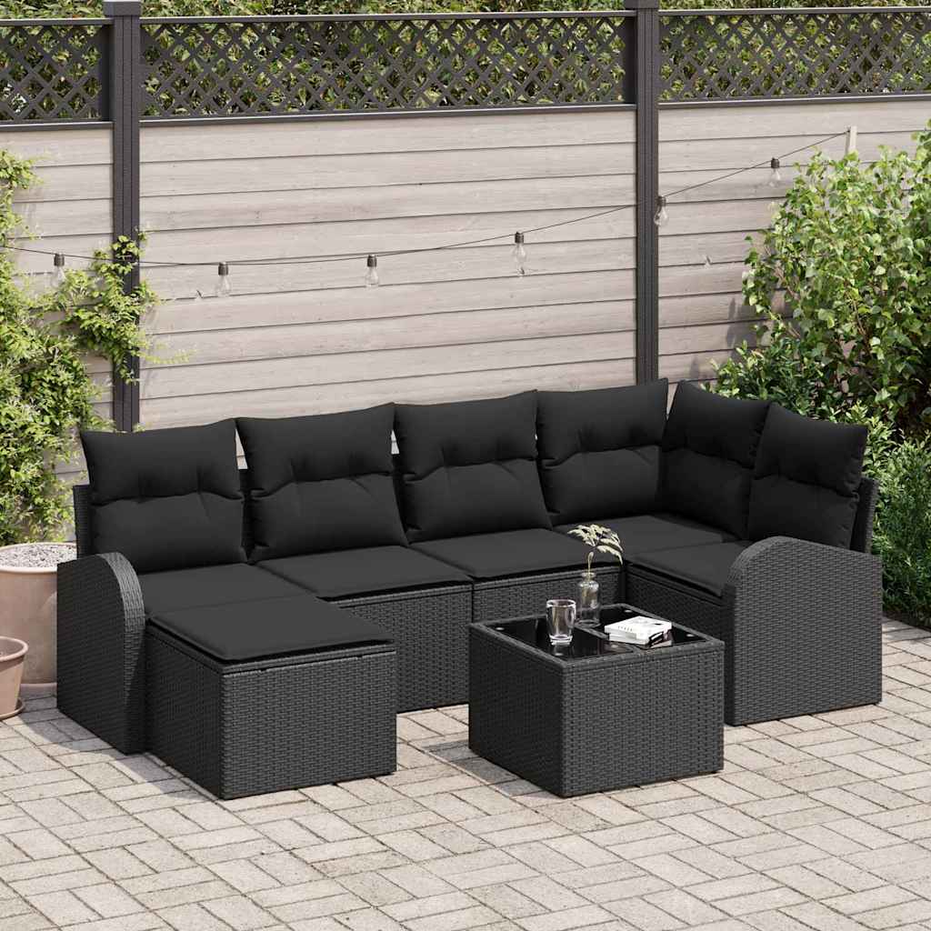 vidaXL Conjunto de Sofá de Jardim 6 pcs Preto vime PE