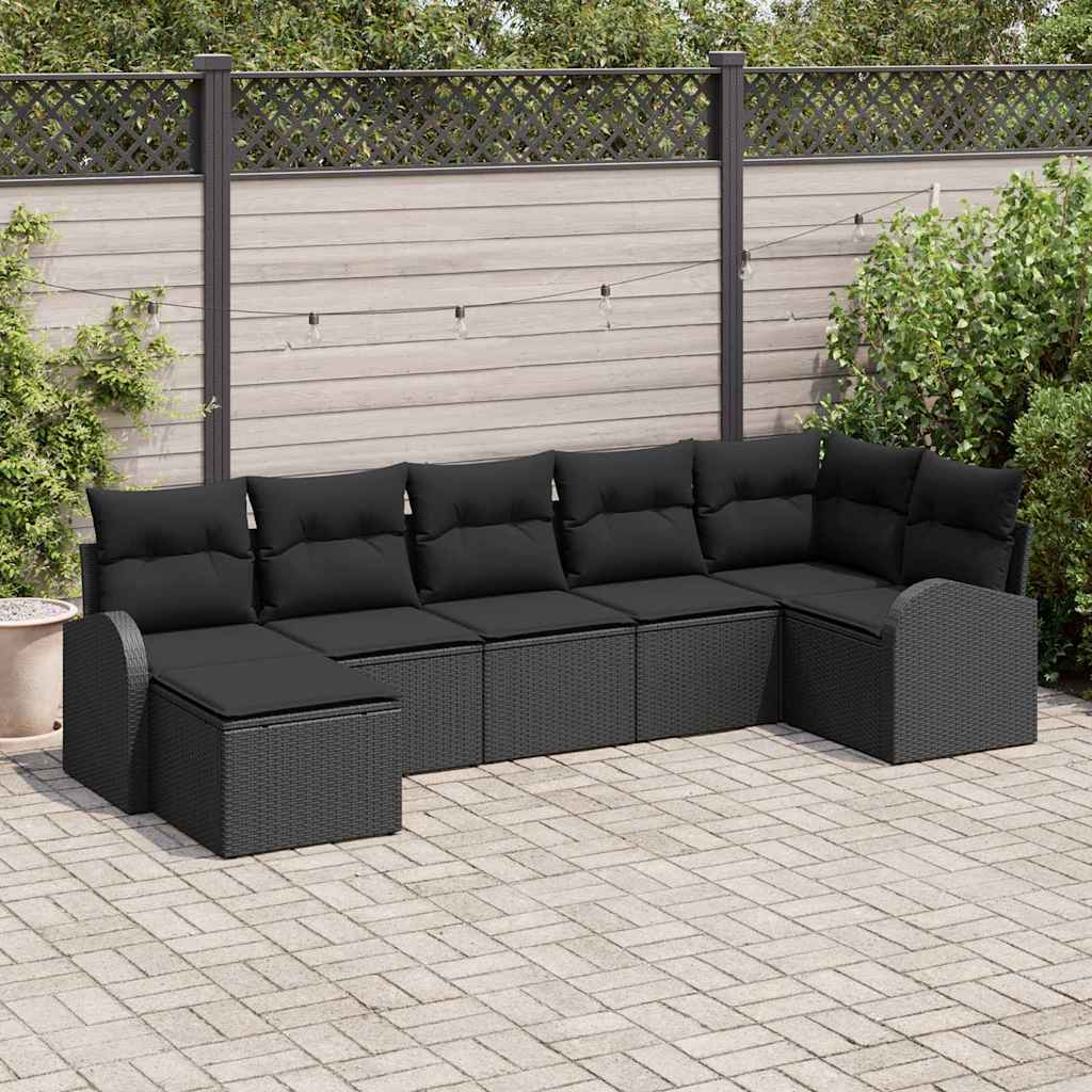 vidaXL Conjunto de Sofá de Jardim 7 pcs Preto Rattan Sintético