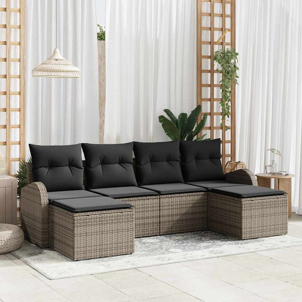 vidaXL Conjunto de Sofá de Jardim 6 pcs Preto Rattan de Polipropileno