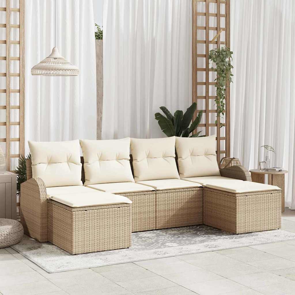 vidaXL Conjunto de Sofá de Jardim 6 pcs Preto Rattan de Polipropileno