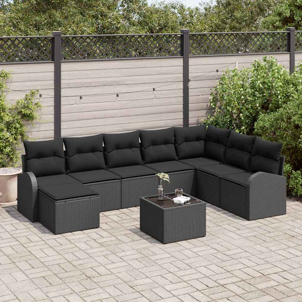 vidaXL Conjunto de Sofá de Jardim 8 pcs Preto Rattan Sintético