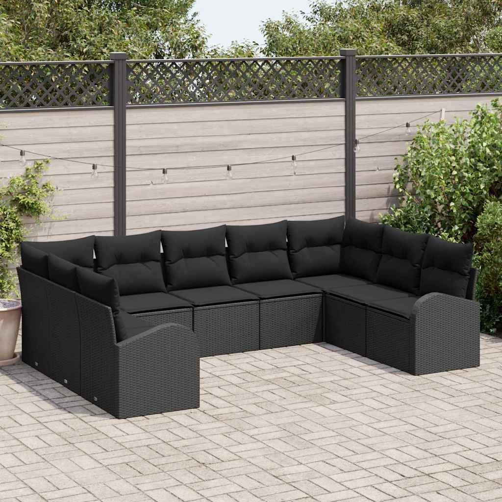 vidaXL Conjunto de Sofás 9 pcs Preto Rattan de Polipropileno