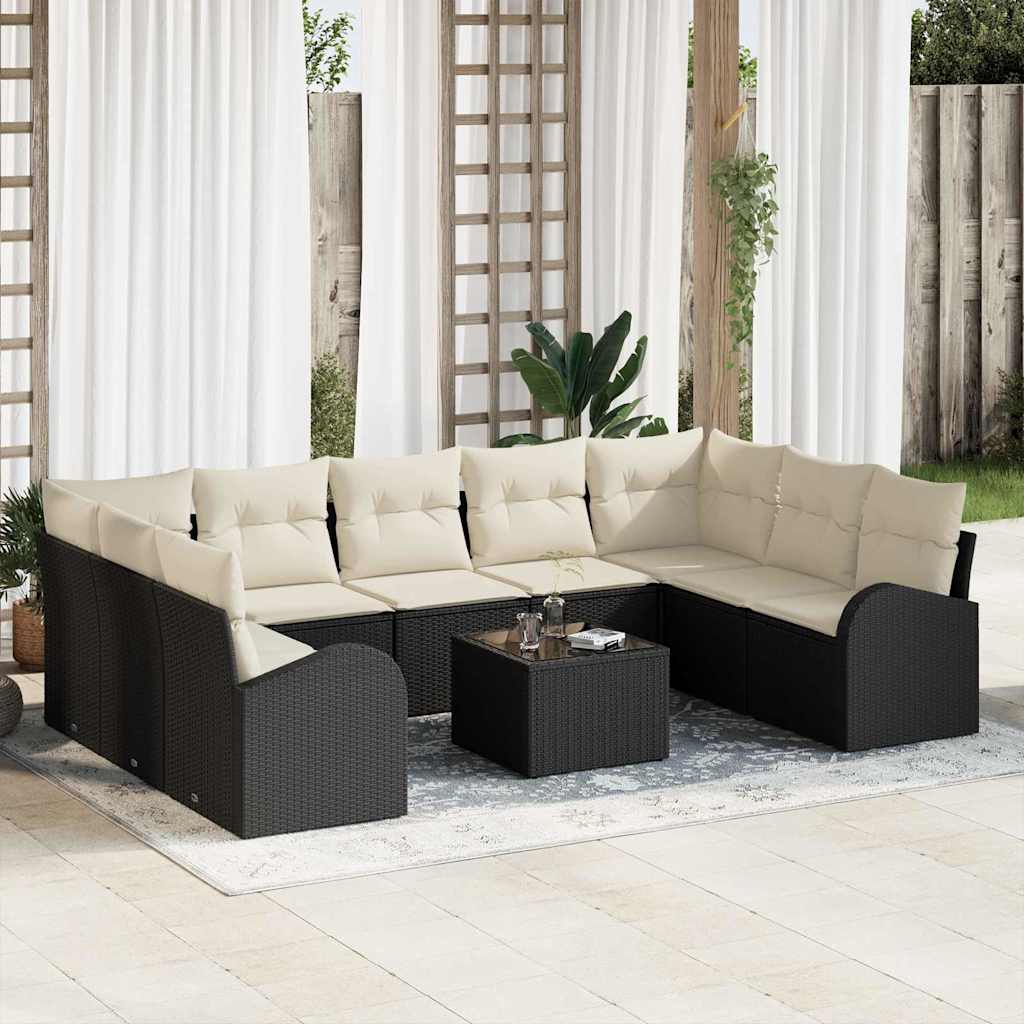 vidaXL Conjunto de Sofás 9 pcs Preto Rattan de Polipropileno