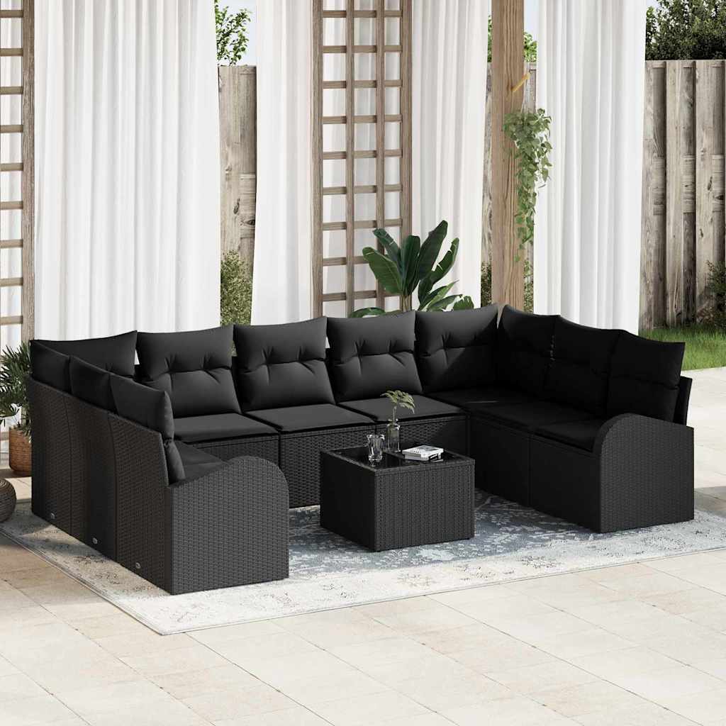 vidaXL Conjunto de Sofás 9 pcs Preto Rattan de Polipropileno
