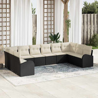 vidaXL Conjunto de Sofás com almofada 10 pcs Preto Polirattan