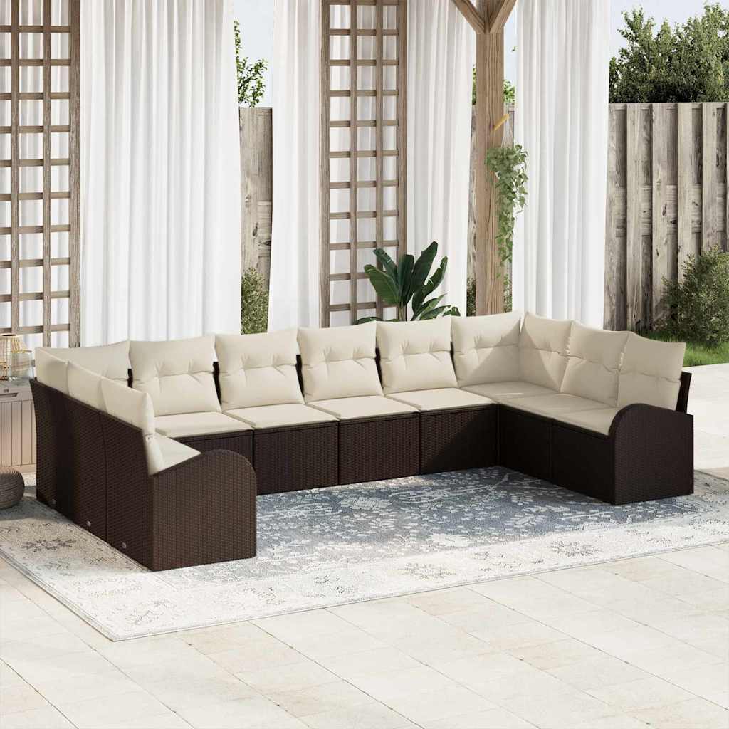 vidaXL Conjunto de Sofás com almofada 10 pcs Preto Polirattan