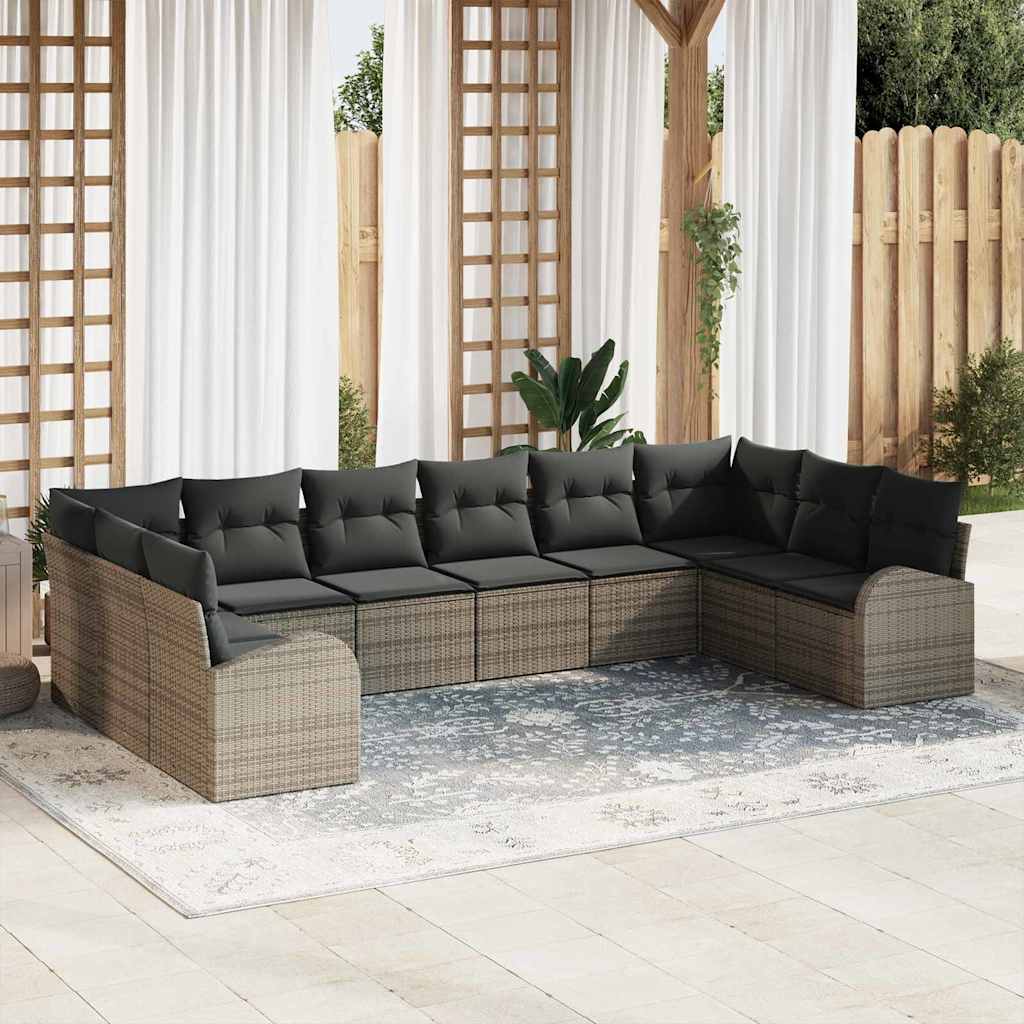 vidaXL Conjunto de Sofás com almofada 10 pcs Preto Polirattan