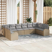vidaXL Conjunto de Sofás com almofada 10 pcs Preto Polirattan