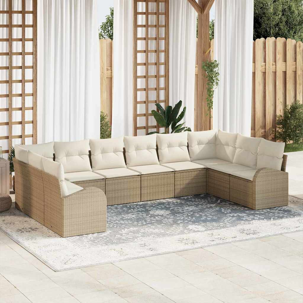 vidaXL Conjunto de Sofás com almofada 10 pcs Preto Polirattan